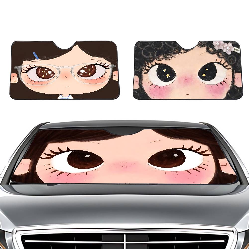 Cartoon Big Eyes Girl Car SunS - Car Accessories Outside ulasan dan harga