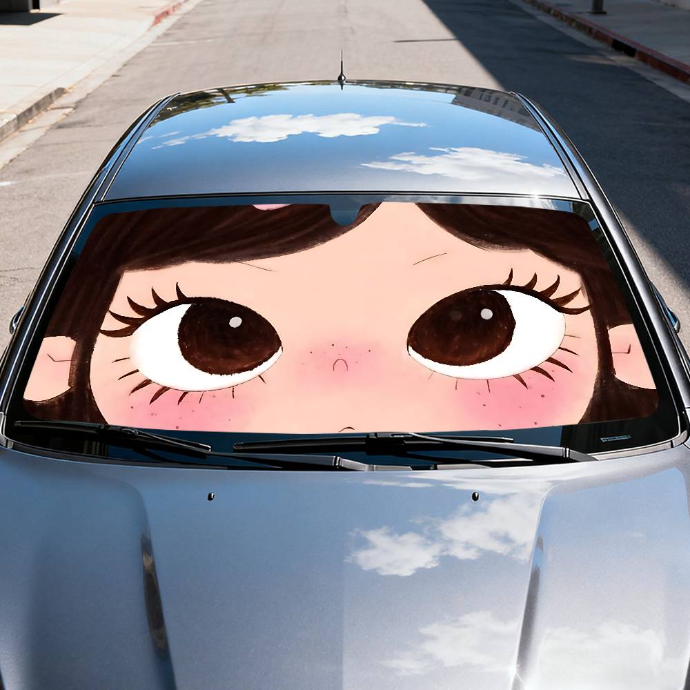 Cartoon Big Eyes Girl Car SunS - Car Accessories Outside ulasan dan harga